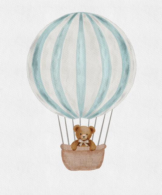 Hot Air Balloon Bear Print - Blue