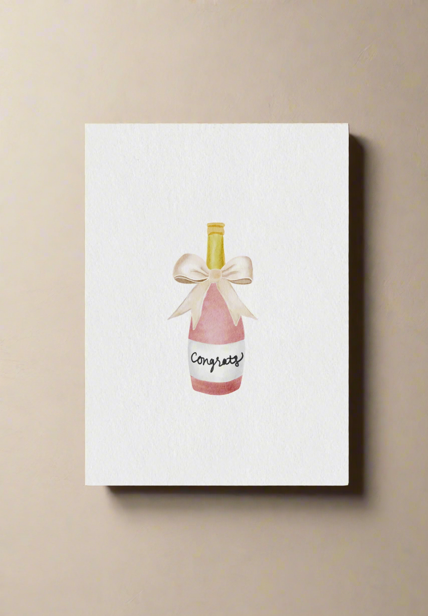 Pink champagne bottle card